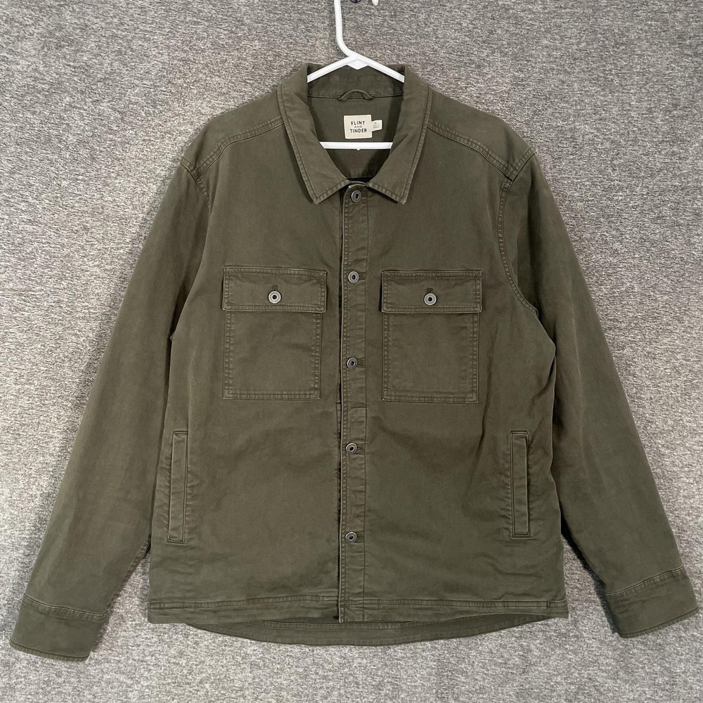 Flint And Tinder Jacket Mens Large Green Canvas Button Front Shacket Military